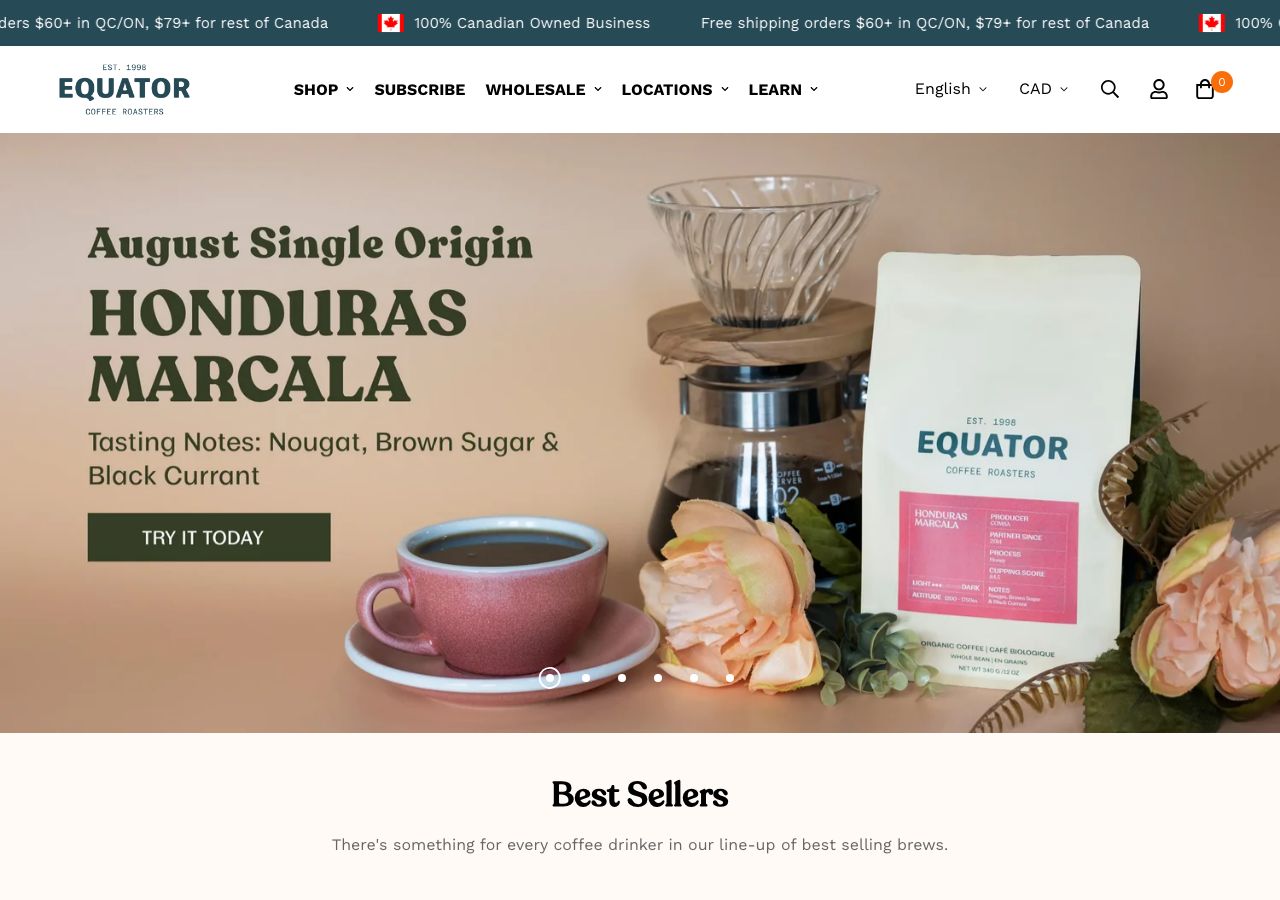Homepage of Equator Coffee